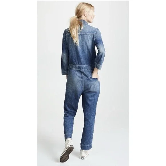 NWOT AMO Skip Denim Jumpsuit Sz S Color Indigo MSRP $398 Cottagecore Momcore - Picture 3 of 16